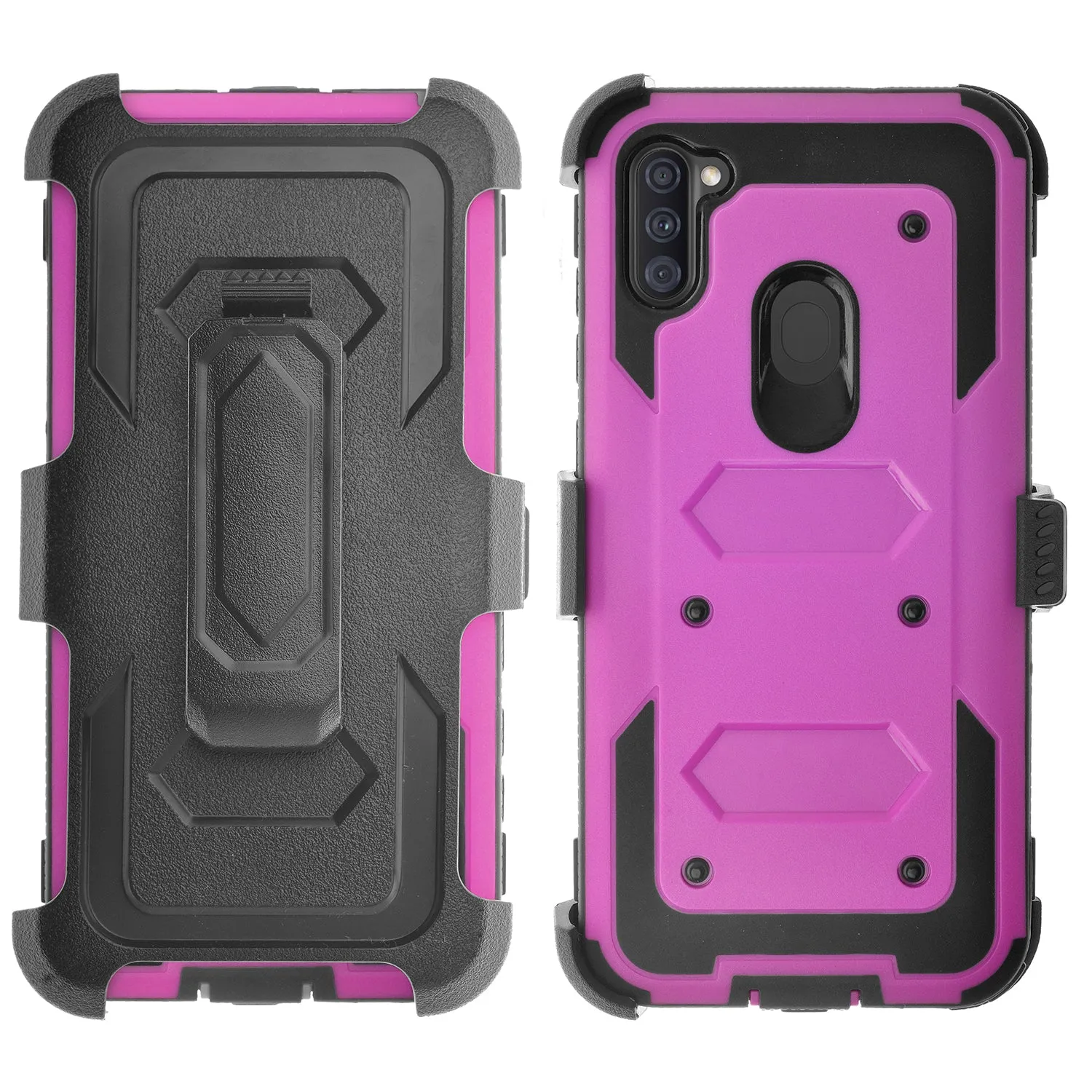 Samsung Galaxy A11 Case, Galaxy A11 Case,  Triple Protection 3-1 w/ Built in Screen Protector Heavy Duty Holster Shell Combo Case - Purple