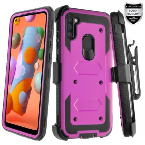 Samsung Galaxy A11 Case, Galaxy A11 Case,  Triple Protection 3-1 w/ Built in Screen Protector Heavy Duty Holster Shell Combo Case - Purple
