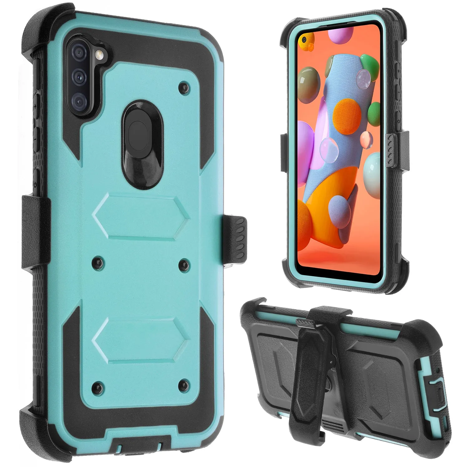 Samsung Galaxy A11 Case, Galaxy A11 Case,  Triple Protection 3-1 w/ Built in Screen Protector Heavy Duty Holster Shell Combo Case - Teal