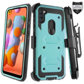 Samsung Galaxy A11 Case, Galaxy A11 Case,  Triple Protection 3-1 w/ Built in Screen Protector Heavy Duty Holster Shell Combo Case - Teal