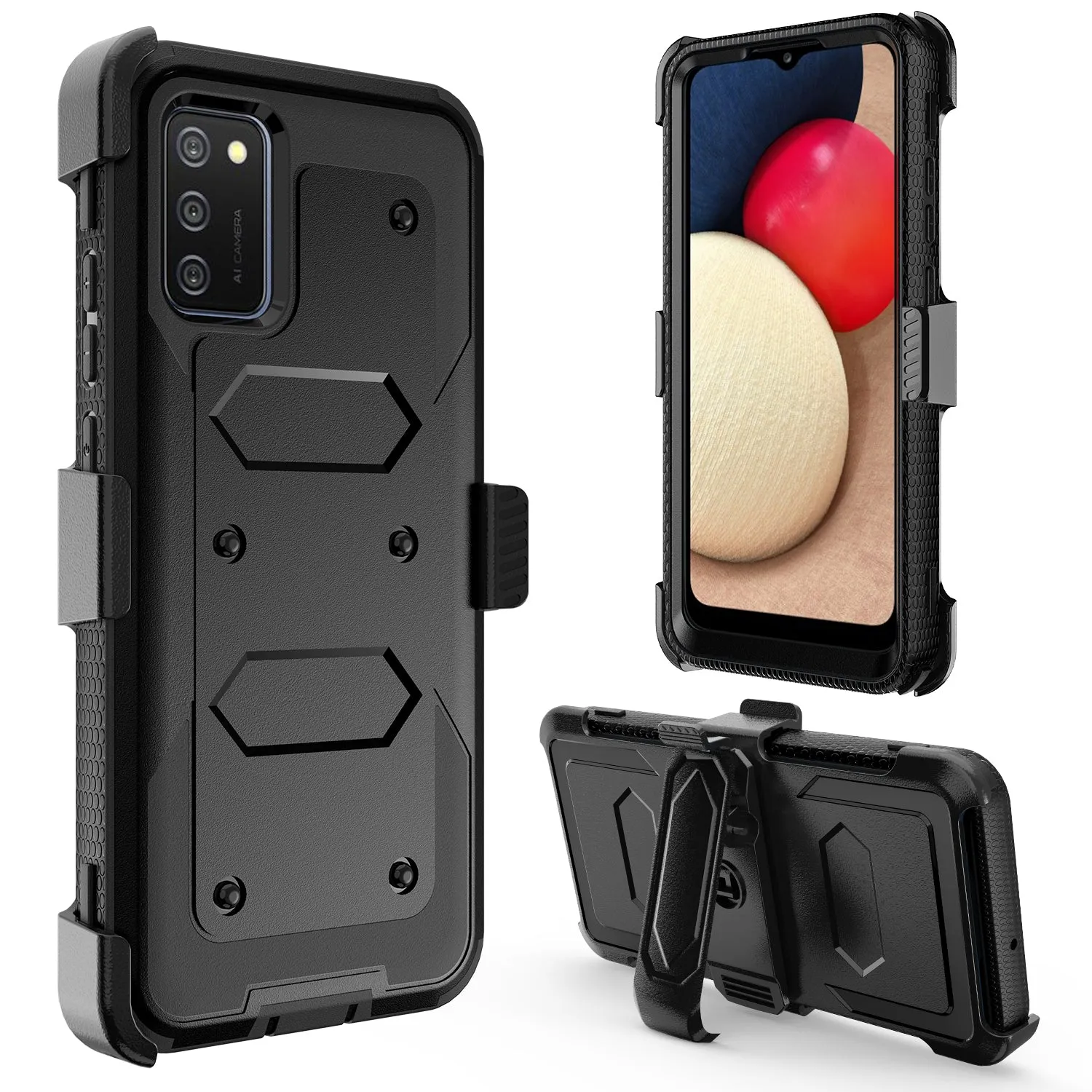 Samsung Galaxy A32 5G Case, Galaxy A32 5G Case, Triple Protection 3-1 w/ Built in Screen Protector Heavy Duty Holster Shell Combo Case - Black
