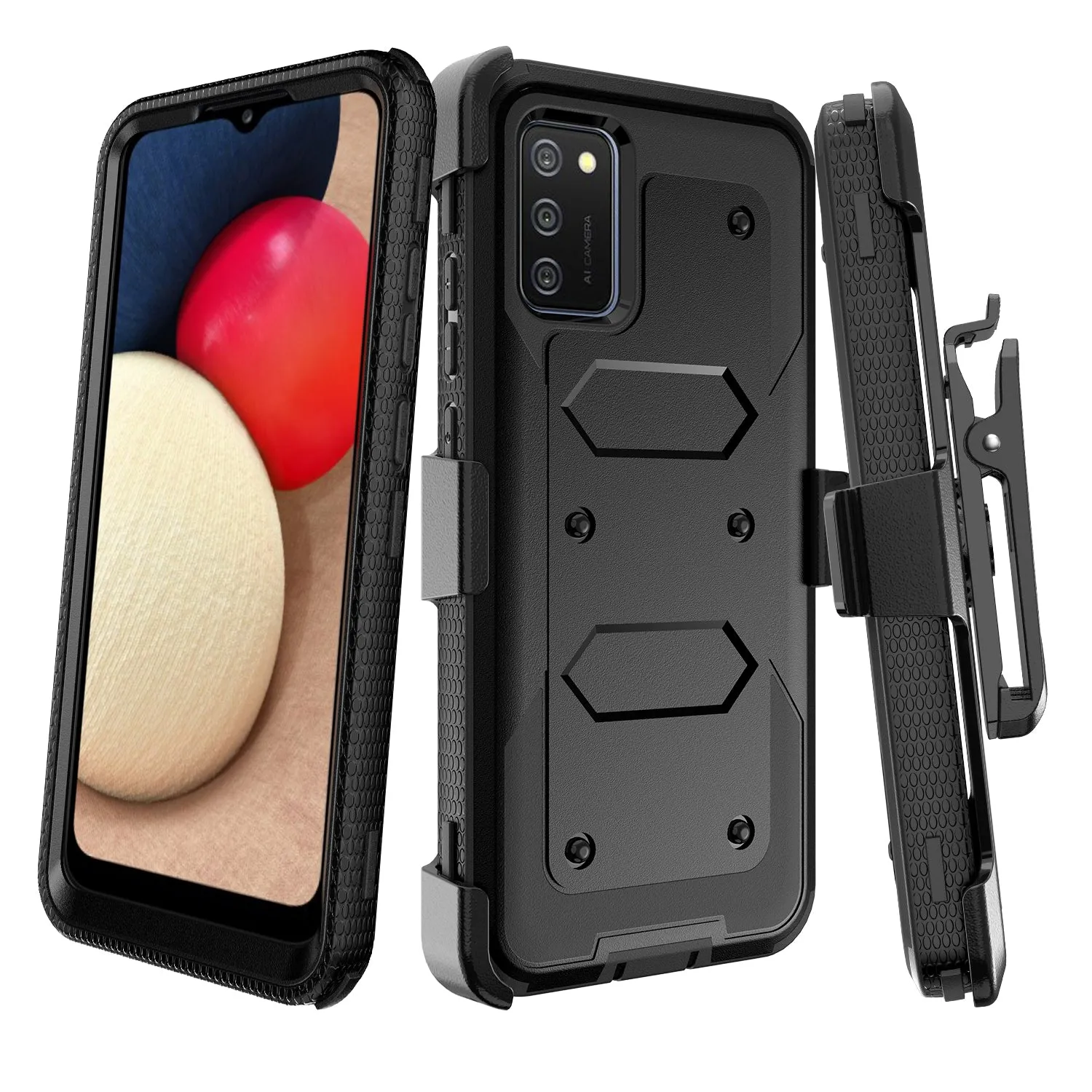 Samsung Galaxy A32 5G Case, Galaxy A32 5G Case, Triple Protection 3-1 w/ Built in Screen Protector Heavy Duty Holster Shell Combo Case - Black