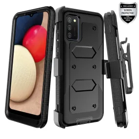 Samsung Galaxy A32 5G Case, Galaxy A32 5G Case, Triple Protection 3-1 w/ Built in Screen Protector Heavy Duty Holster Shell Combo Case - Black