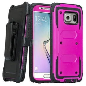 Samsung Galaxy S7 Edge Case, Heavy Duty Hybrid Rotating Swivel Locking Holster Case for Galaxy S7 Edge - Purple/Black