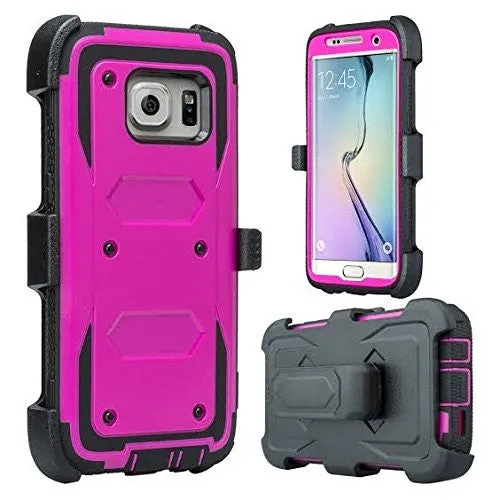 Samsung Galaxy S7 Edge Case, Heavy Duty Hybrid Rotating Swivel Locking Holster Case for Galaxy S7 Edge - Purple/Black
