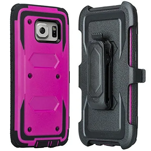 Samsung Galaxy S7 Edge Case, Heavy Duty Hybrid Rotating Swivel Locking Holster Case for Galaxy S7 Edge - Purple/Black