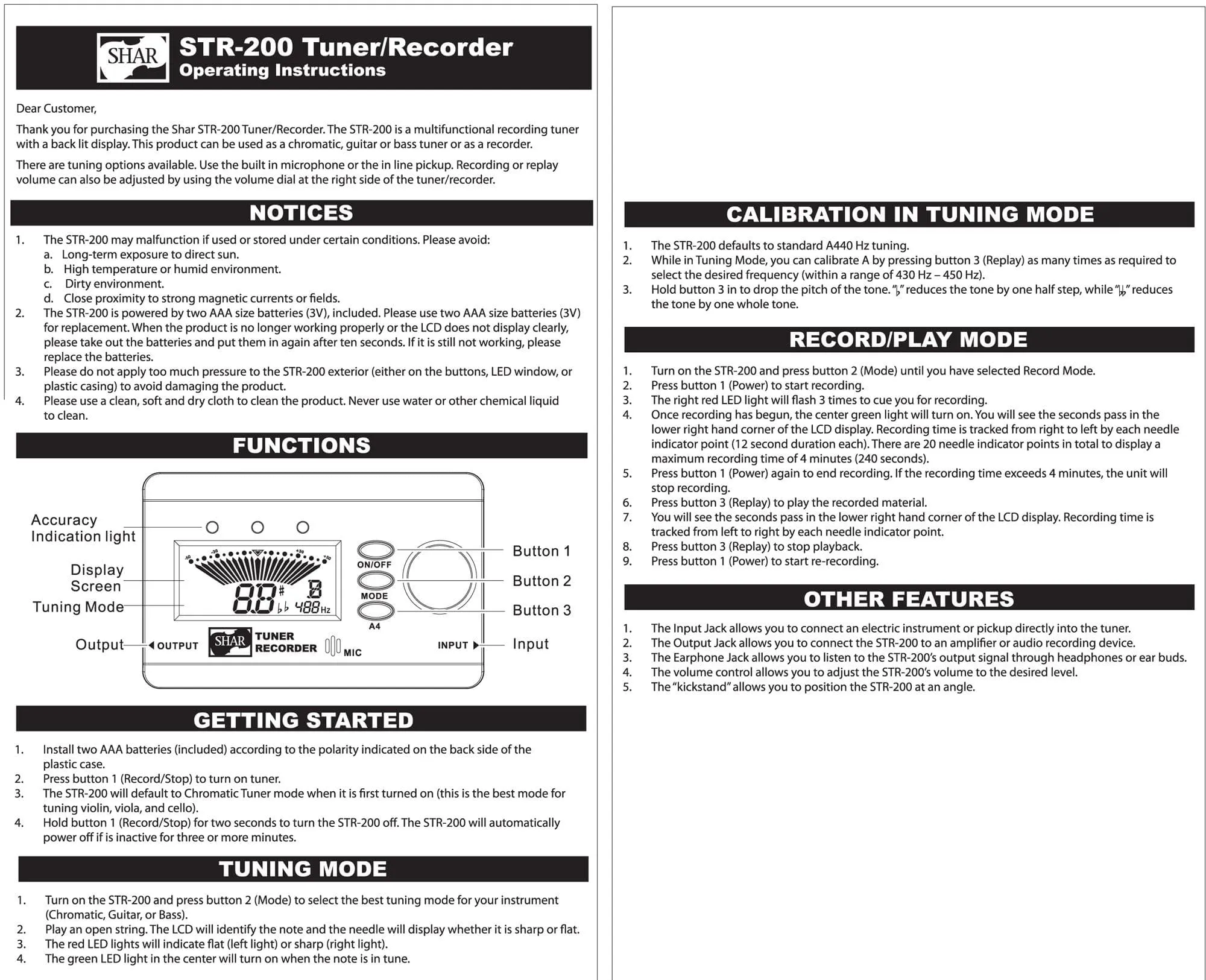 Shar Tuner Recorder