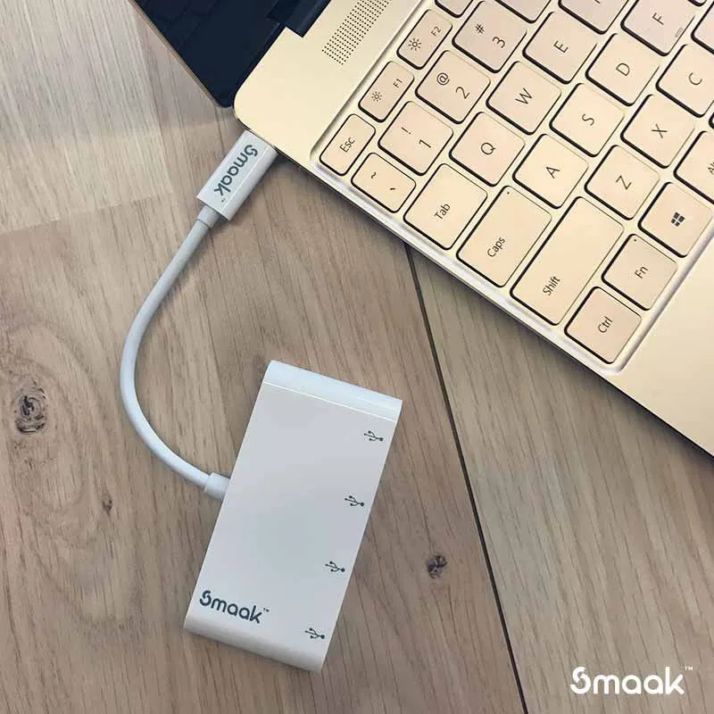 SMAAK FOUNDATION USB-C ADAPTER USB-C TO 4 X USB 3.0 HUB SMKCH-FD-4ASW for Windows and MacBook