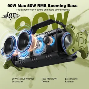W-KING Bluetooth Speakers, 50W Deep Bass Portable Loud Bluetooth Speaker, IPX6 Waterproof Outdoor Speaker with HD Stereo Sound/Wireless Two Pairing/2-Equalizer/Power Bank/40H Playtime/TF Card/AUX/NFC