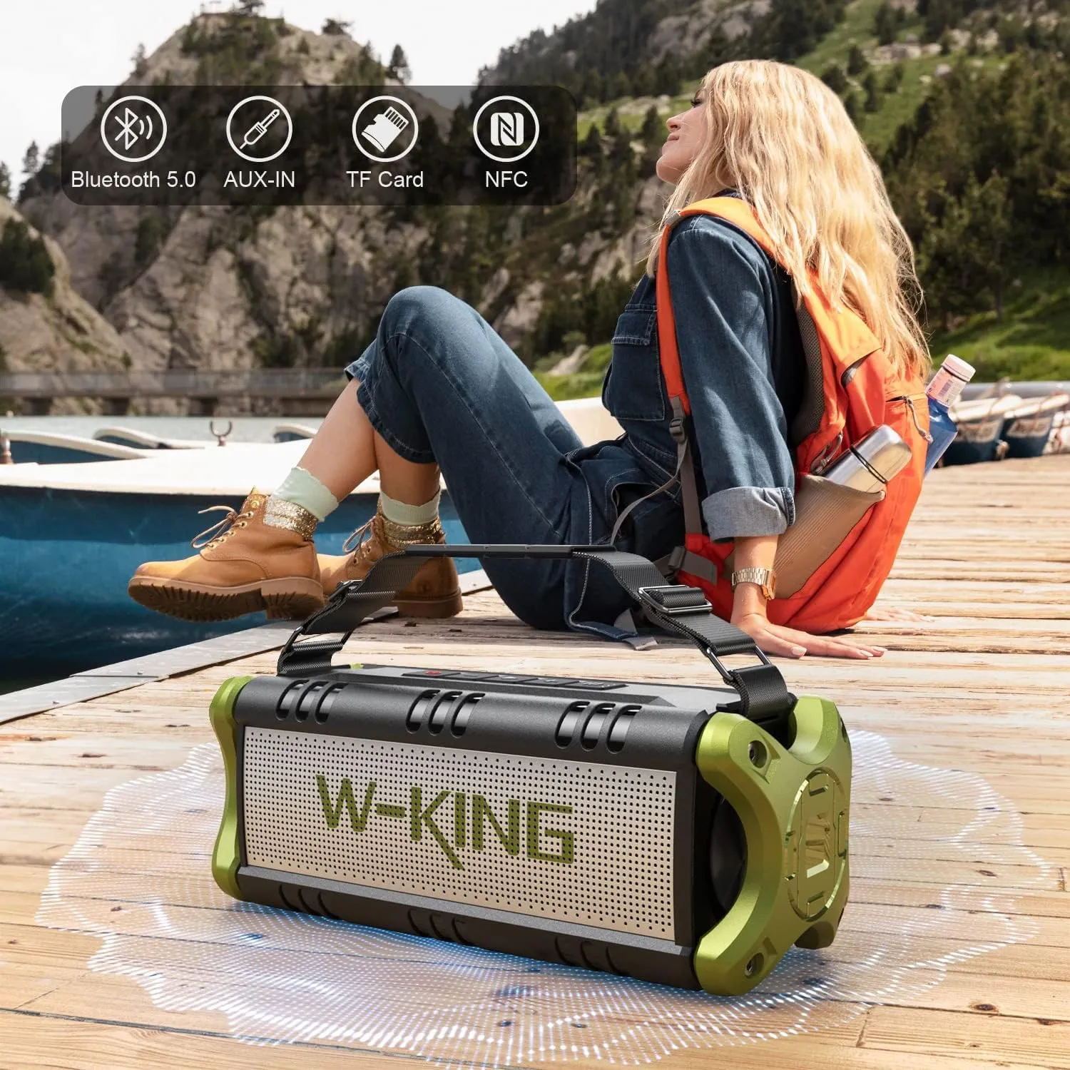 W-KING Bluetooth Speakers, 50W Deep Bass Portable Loud Bluetooth Speaker, IPX6 Waterproof Outdoor Speaker with HD Stereo Sound/Wireless Two Pairing/2-Equalizer/Power Bank/40H Playtime/TF Card/AUX/NFC