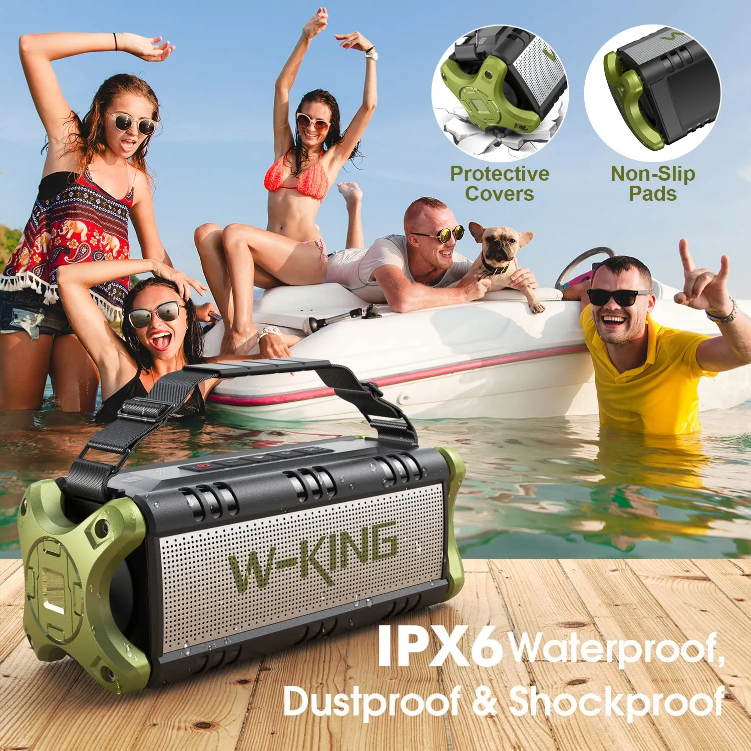 W-KING Bluetooth Speakers, 50W Deep Bass Portable Loud Bluetooth Speaker, IPX6 Waterproof Outdoor Speaker with HD Stereo Sound/Wireless Two Pairing/2-Equalizer/Power Bank/40H Playtime/TF Card/AUX/NFC