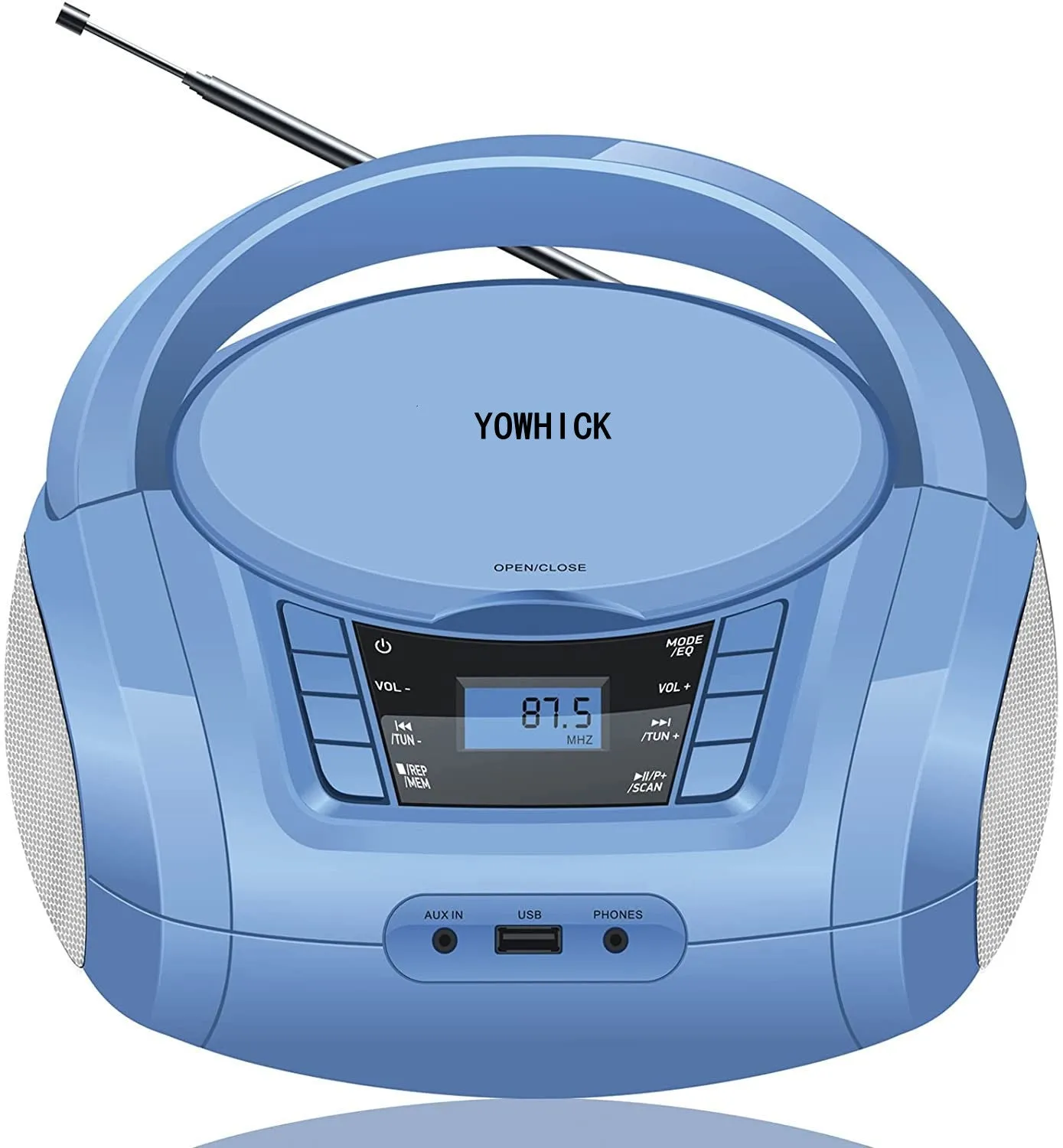 YOWHICK Stereo Portable Top-Loading CD Player Boombox Bluetooth FM Radio with Aux Line-in, LED Display and USB2.0 Input Headphone Jack