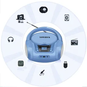 YOWHICK Stereo Portable Top-Loading CD Player Boombox Bluetooth FM Radio with Aux Line-in, LED Display and USB2.0 Input Headphone Jack