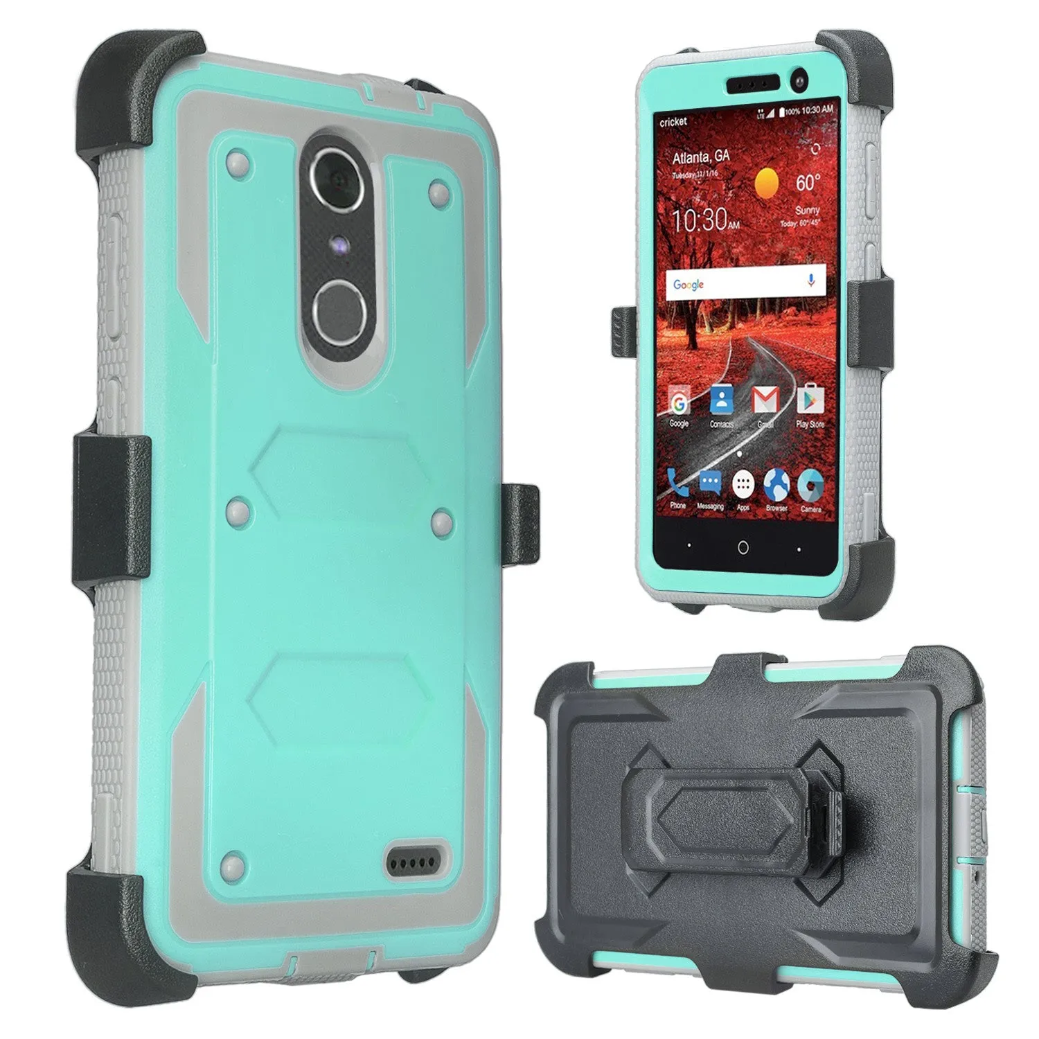 ZTE Blade Spark Z971, ZTE ZMAX One, ZTE Grand X4, X 4 Case, Rugged [Built-in Screen Protector] Heavy Duty Holster Shell Combo Cover - Teal