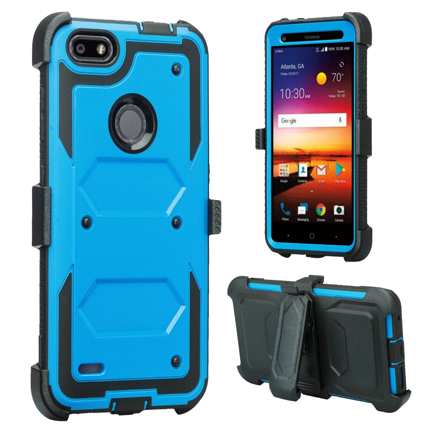 ZTE Blade X Case, ZTE Z965 Case, Triple Protection 3-1 w/ Built in Screen Protector Heavy Duty Holster Shell Combo Case Cover - Blue