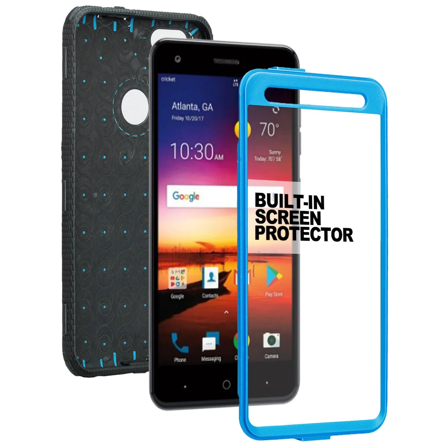 ZTE Blade X Case, ZTE Z965 Case, Triple Protection 3-1 w/ Built in Screen Protector Heavy Duty Holster Shell Combo Case Cover - Blue