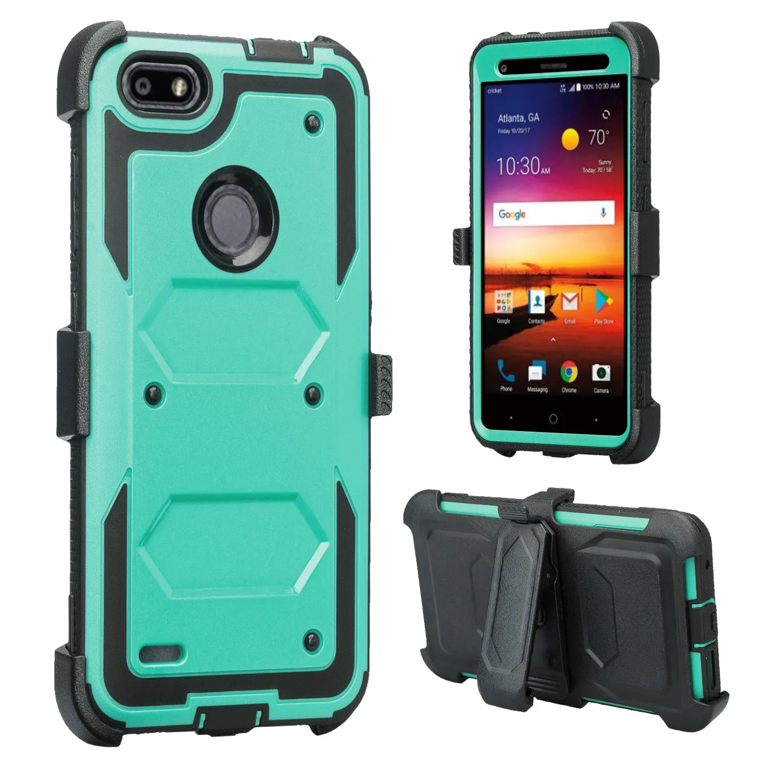 ZTE Blade X Case, ZTE Z965 Case, Triple Protection 3-1 w/ Built in Screen Protector Heavy Duty Holster Shell Combo Case Cover - Teal