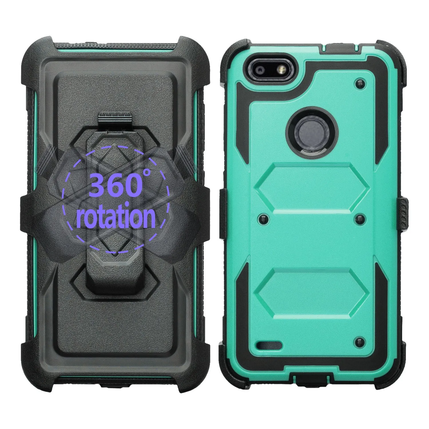 ZTE Blade X Case, ZTE Z965 Case, Triple Protection 3-1 w/ Built in Screen Protector Heavy Duty Holster Shell Combo Case Cover - Teal